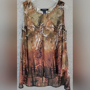 Ashley Stewart snakeskin reptile flowy front panel blouse top size 14/16